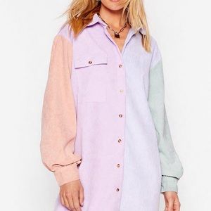 Colorblock Corduroy Longline Shirt Dress - Nasty Gal